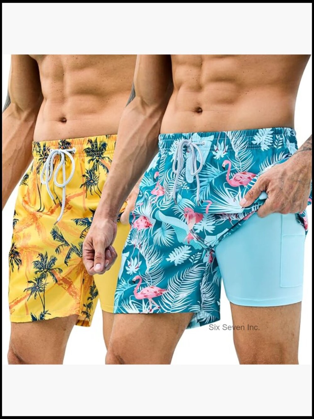 Men's Swim Trunks with Compression Liner 2 Pack Quick Dry Stretch Beach Shorts